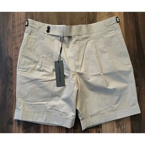 New Spier & Mackay High Rise Pleated Cuffed Contemporary Shorts Stone Sz 36